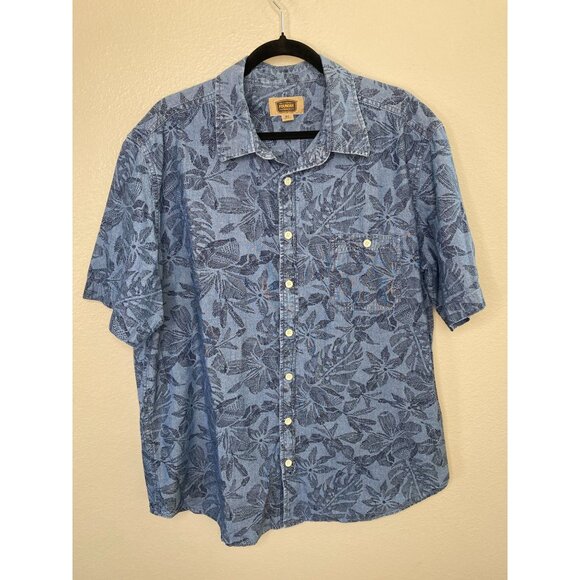 The Foundry Mens Blue Hawaiian Floral Short Sleeve XLT Button-Up Shirt cotton - Picture 1 of 6
